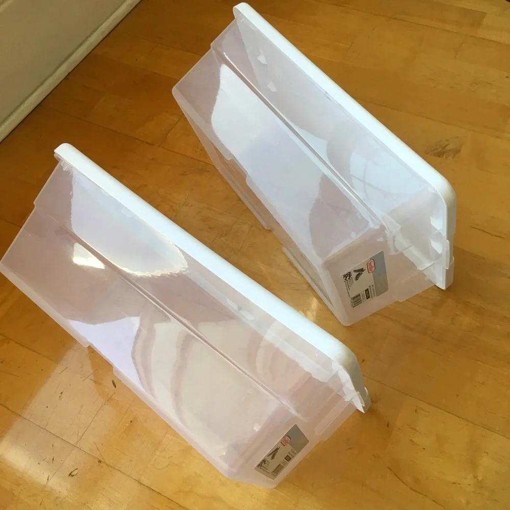 Set/2 Sterilite Shoe Boxes for Storage, Inventory, Crafts, Clear, White, NEW